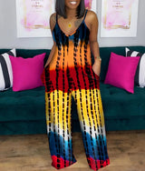 Women Tie Dye Print Sleeveless Jumpsuit