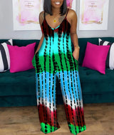 Women Tie Dye Print Sleeveless Jumpsuit