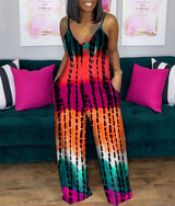 Women Tie Dye Print Sleeveless Jumpsuit